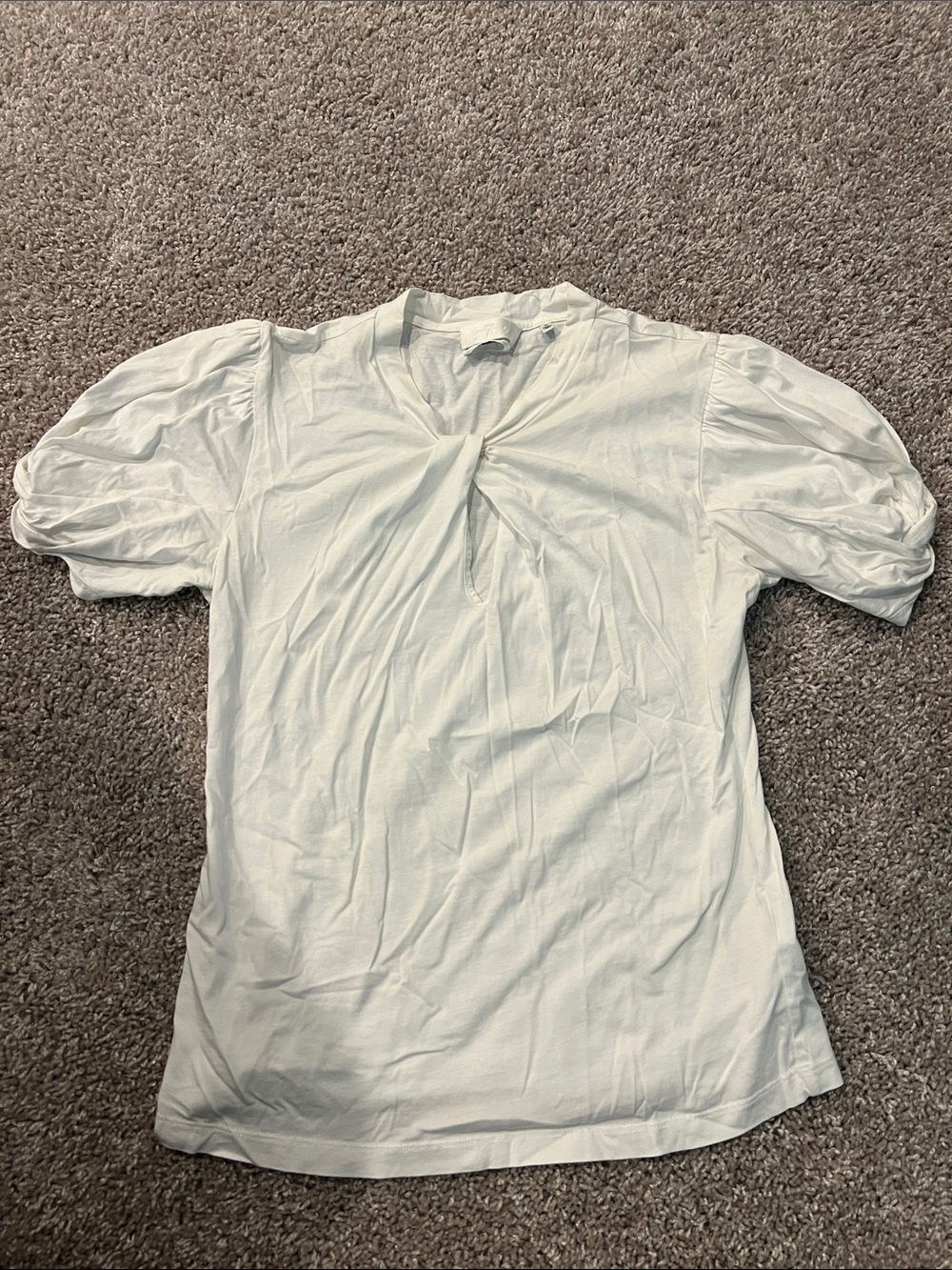 7 For All Mankind Cream Puff-Sleeve Keyhole Short Sleeve Tee